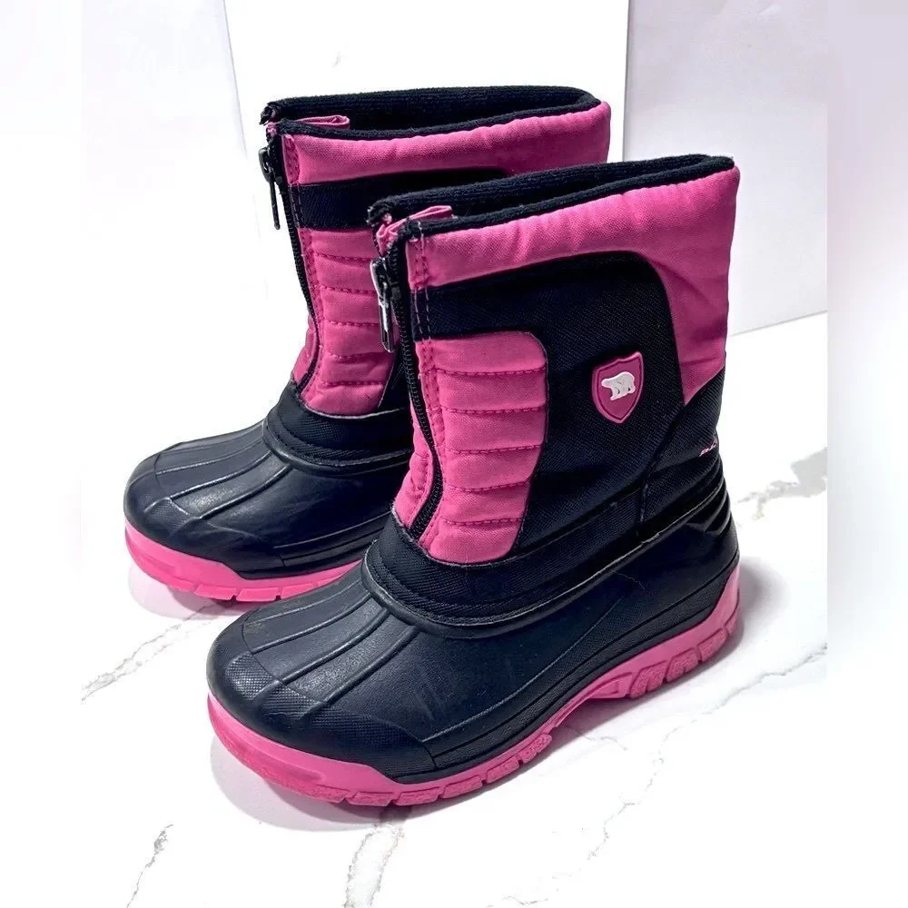 Arctic Shield | Girls Pink Black Padded Winter Snow Boots Size 12 Toddler